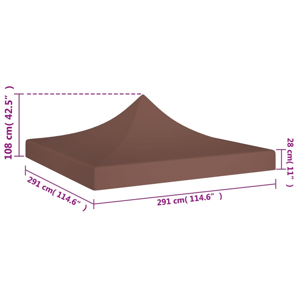 Tetto per Tendone per Feste 3x3 m Marrone 270 g/m² 315323