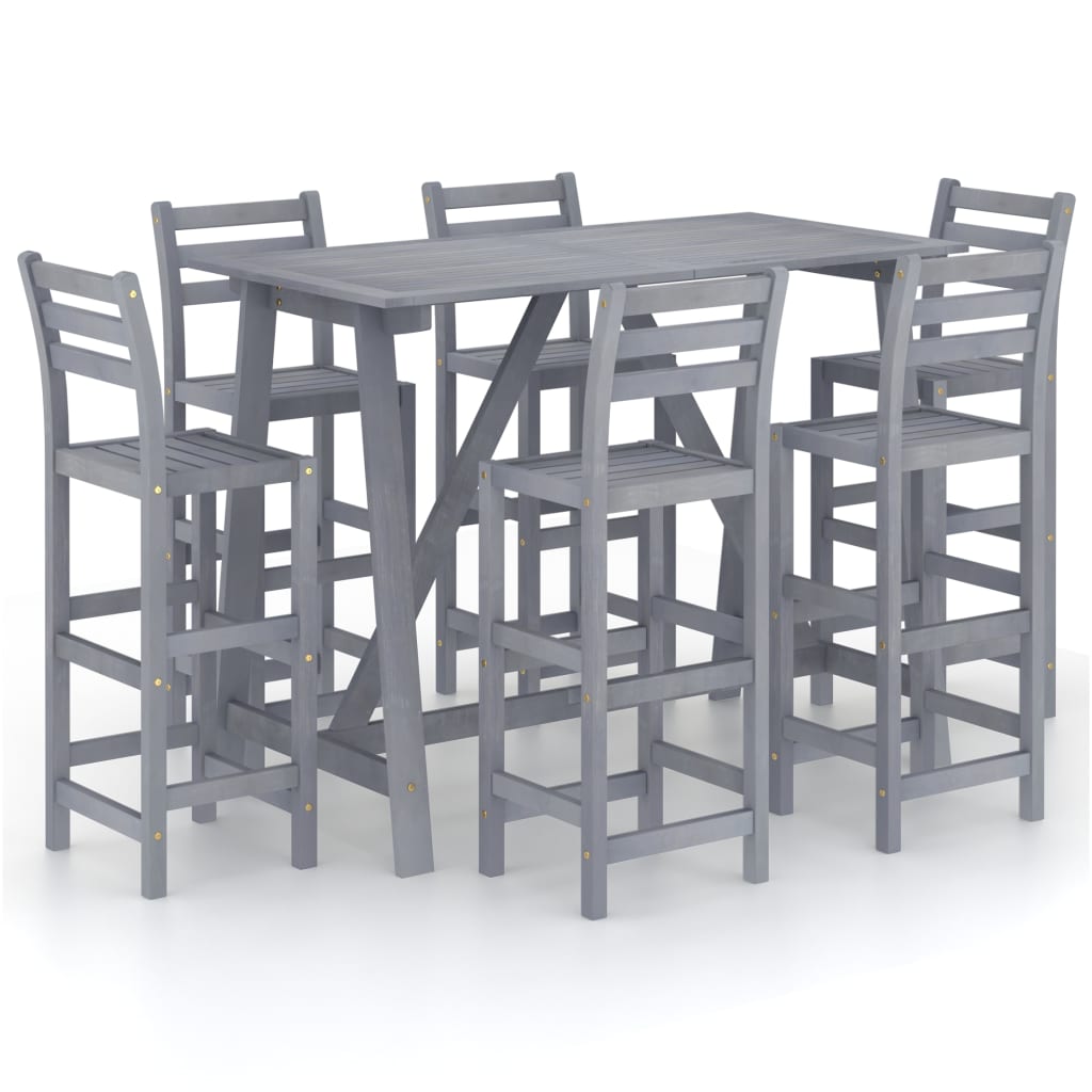 Set da Bar da Giardino 7 pz Grigio in Legno Massello di Acacia 3057861