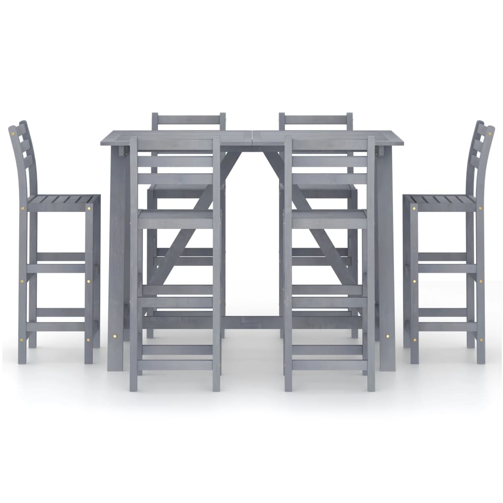 Set da Bar da Giardino 7 pz Grigio in Legno Massello di Acacia 3057861