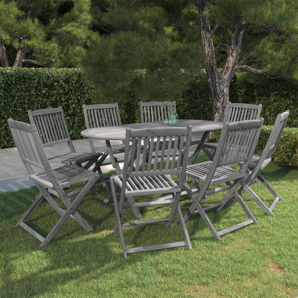 Set da Pranzo per Giardino 9 pz Legno Massello di Acacia Grigio cod mxl 35423