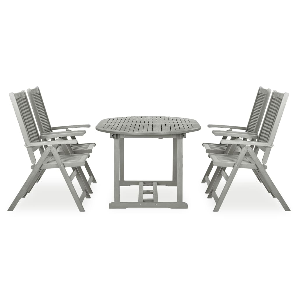 Set Pranzo da Giardino 5 pz in Legno Massello di Acacia Grigio cod mxl 40917