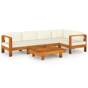 Set Divani Giardino 6 pz Cuscini Bianco Crema in Legno d'Acacia