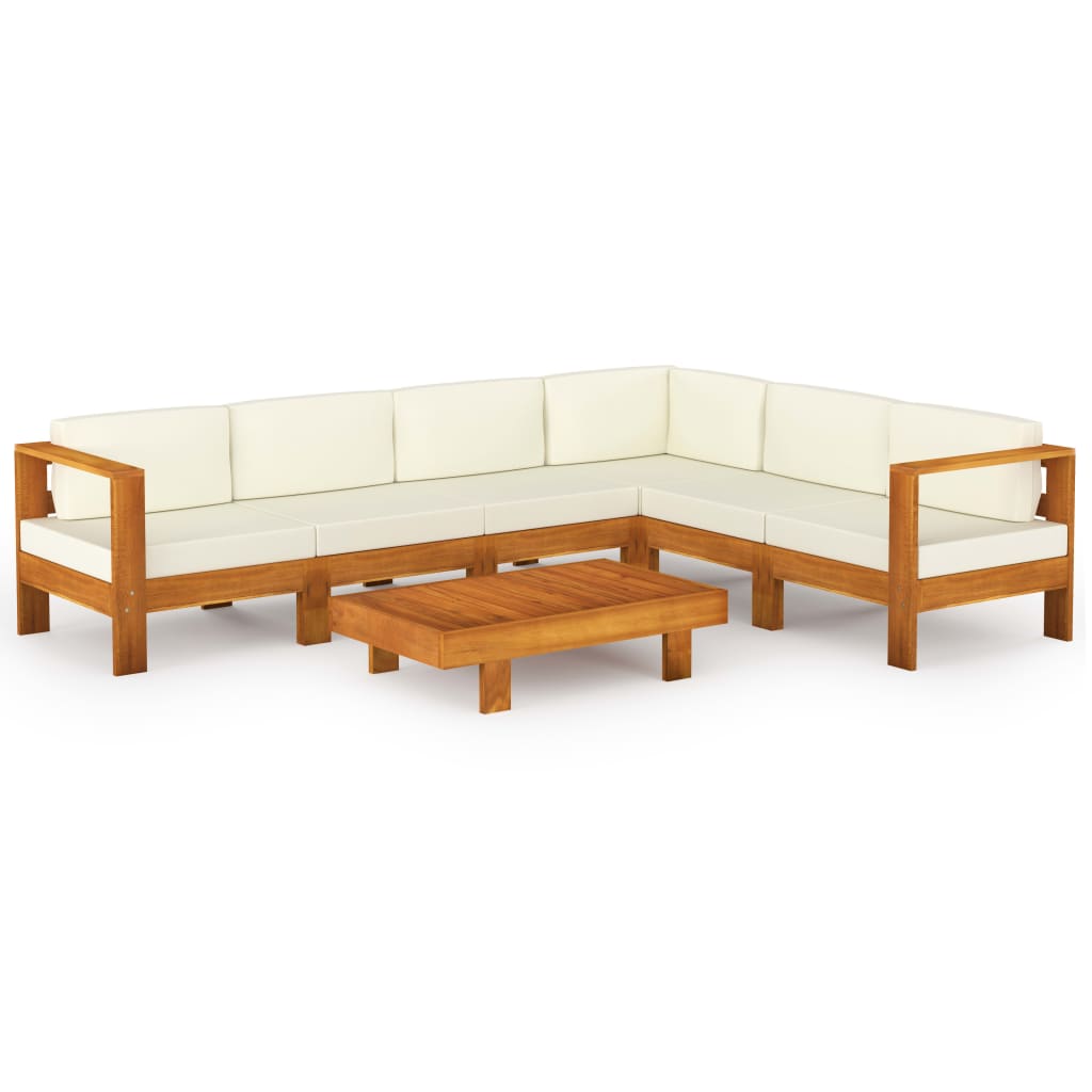 Set Divani Giardino 7 pz Cuscini Bianco Crema in Legno d'Acacia cod mxl 41693