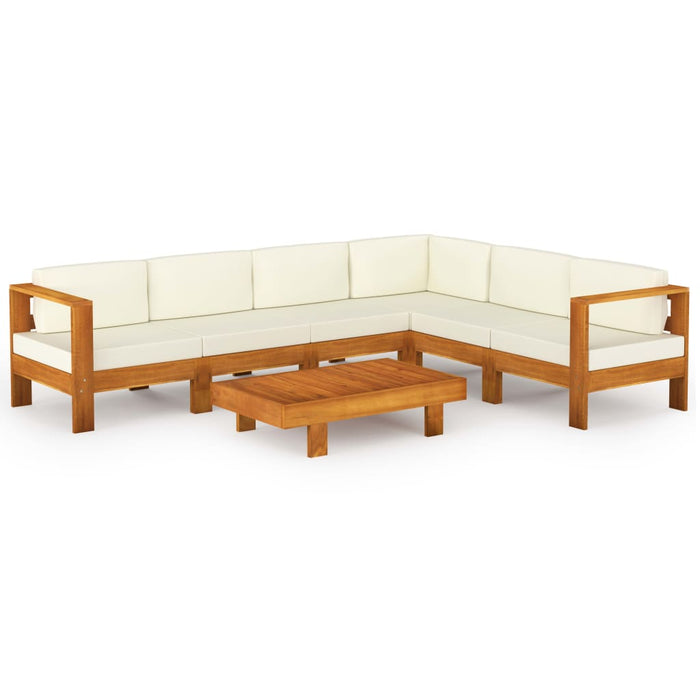 Set Divani Giardino 7 pz Cuscini Bianco Crema in Legno d'Acacia cod mxl 41693