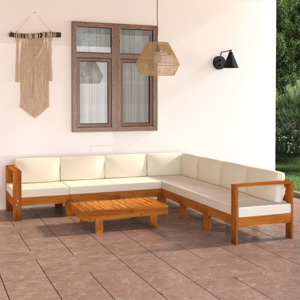 Set Divani Giardino 8 pz Cuscini Bianco Crema in Legno d'Acacia cod mxl 37847