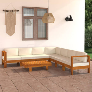 Set Divani Giardino 8 pz Cuscini Bianco Crema in Legno d'Acacia cod mxl 37847