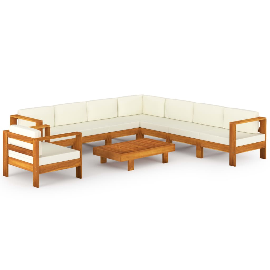 Set Divani Giardino 9 pz Cuscini Bianco Crema in Legno d'Acacia cod mxl 37850