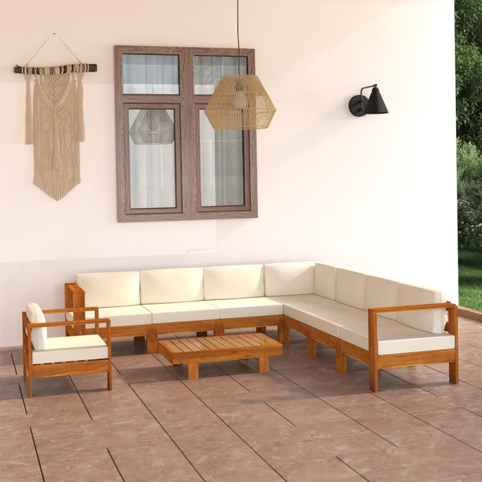 Set Divani Giardino 9 pz Cuscini Bianco Crema in Legno d'Acacia cod mxl 37850