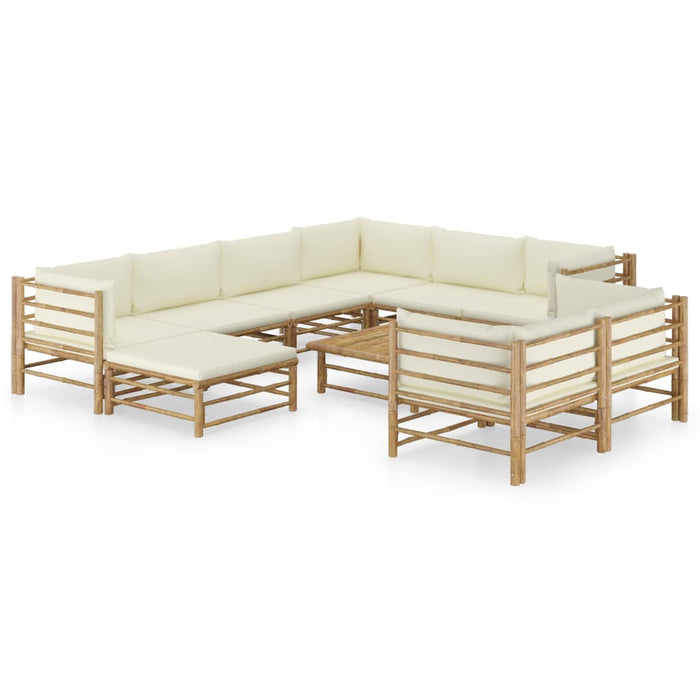 Set Divani da Giardino 10 pz con Cuscini Bianco Crema in Bambù cod mxl 39999