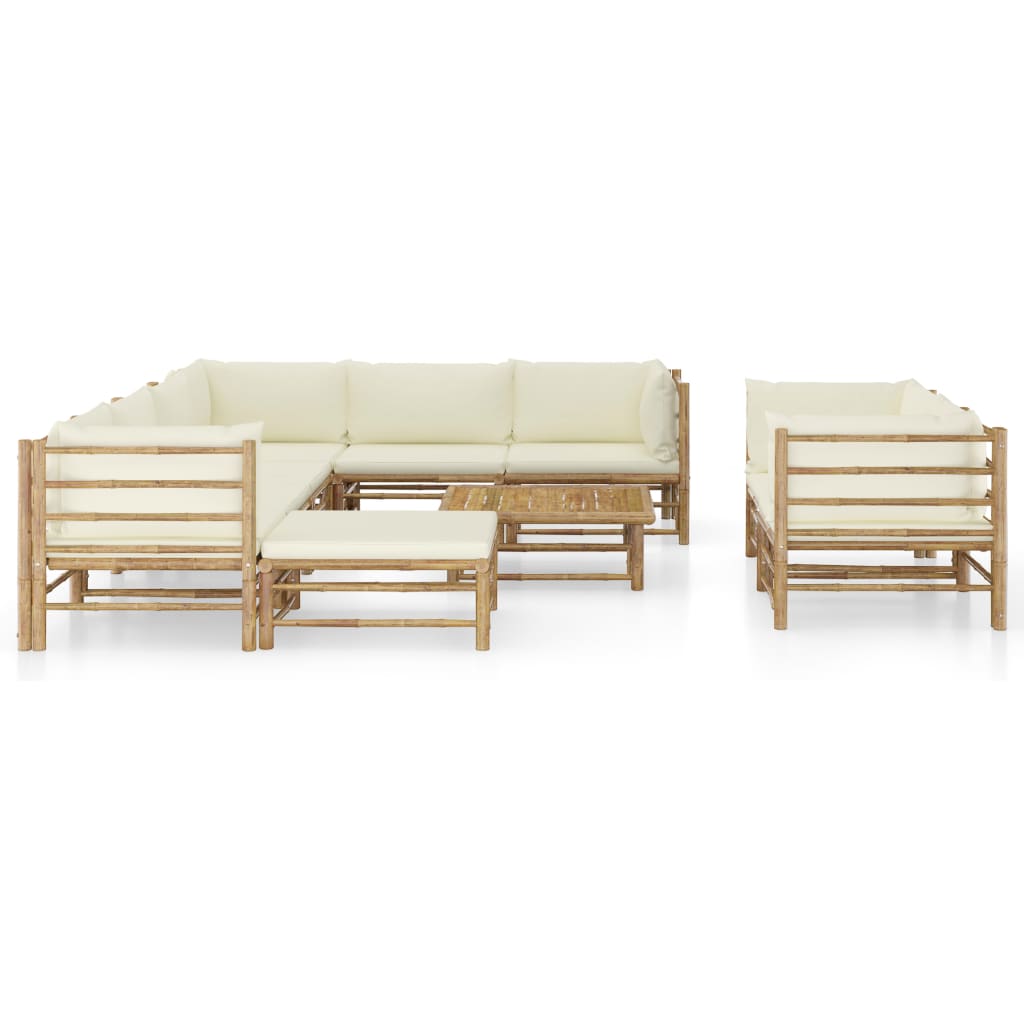 Set Divani da Giardino 10 pz con Cuscini Bianco Crema in Bambù cod mxl 39999