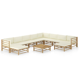 Set Divani da Giardino 11 pz con Cuscini Bianco Crema in Bambù cod mxl 39998