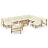 Set Divani da Giardino 12 pz con Cuscini Bianco Crema in Bambù cod mxl 39992