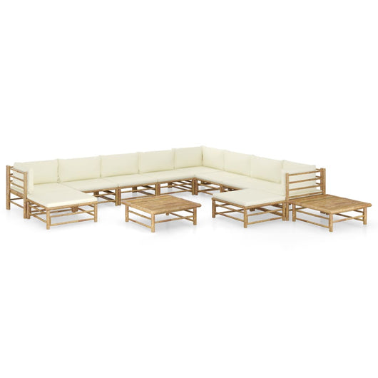 Set Divani da Giardino 12 pz con Cuscini Bianco Crema in Bambù cod mxl 46120