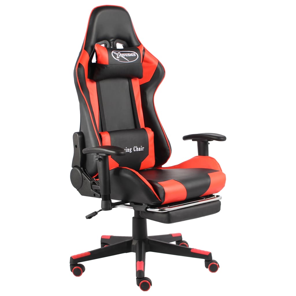 Sedia da Gaming Girevole con Poggiapiedi Rossa in PVC 20497