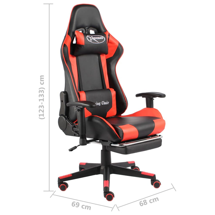 Sedia da Gaming Girevole con Poggiapiedi Rossa in PVC 20497