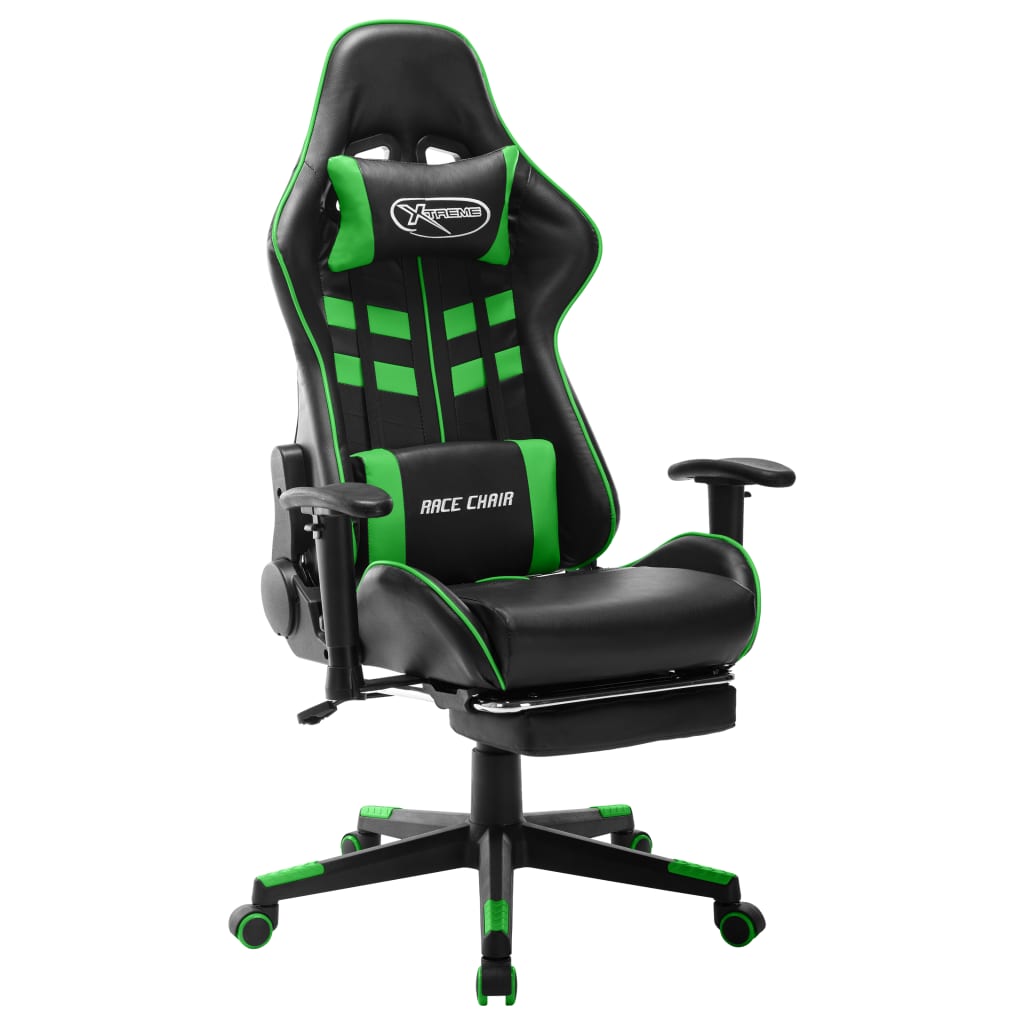 Sedia da Gaming con Poggiapiedi Nera e Verde in Similpelle cod mxl 64518