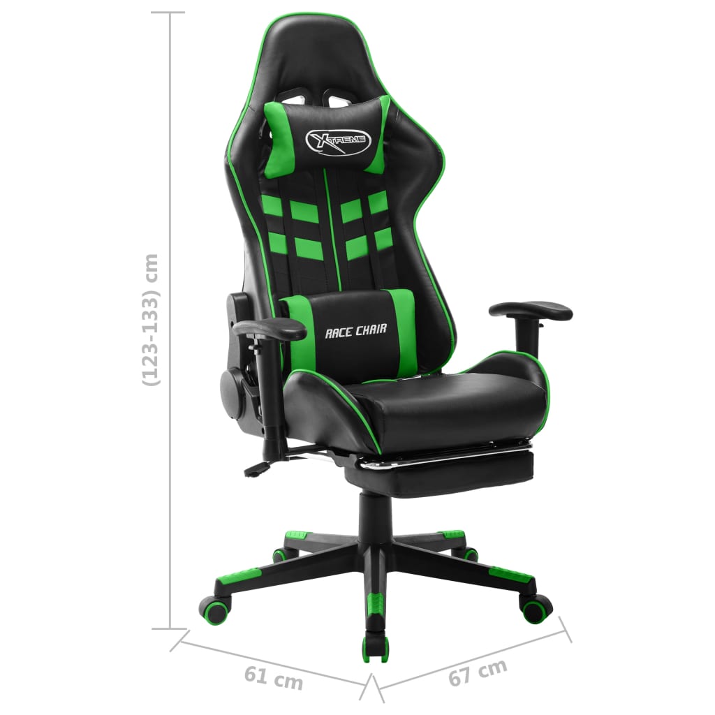 Sedia da Gaming con Poggiapiedi Nera e Verde in Similpelle cod mxl 64518