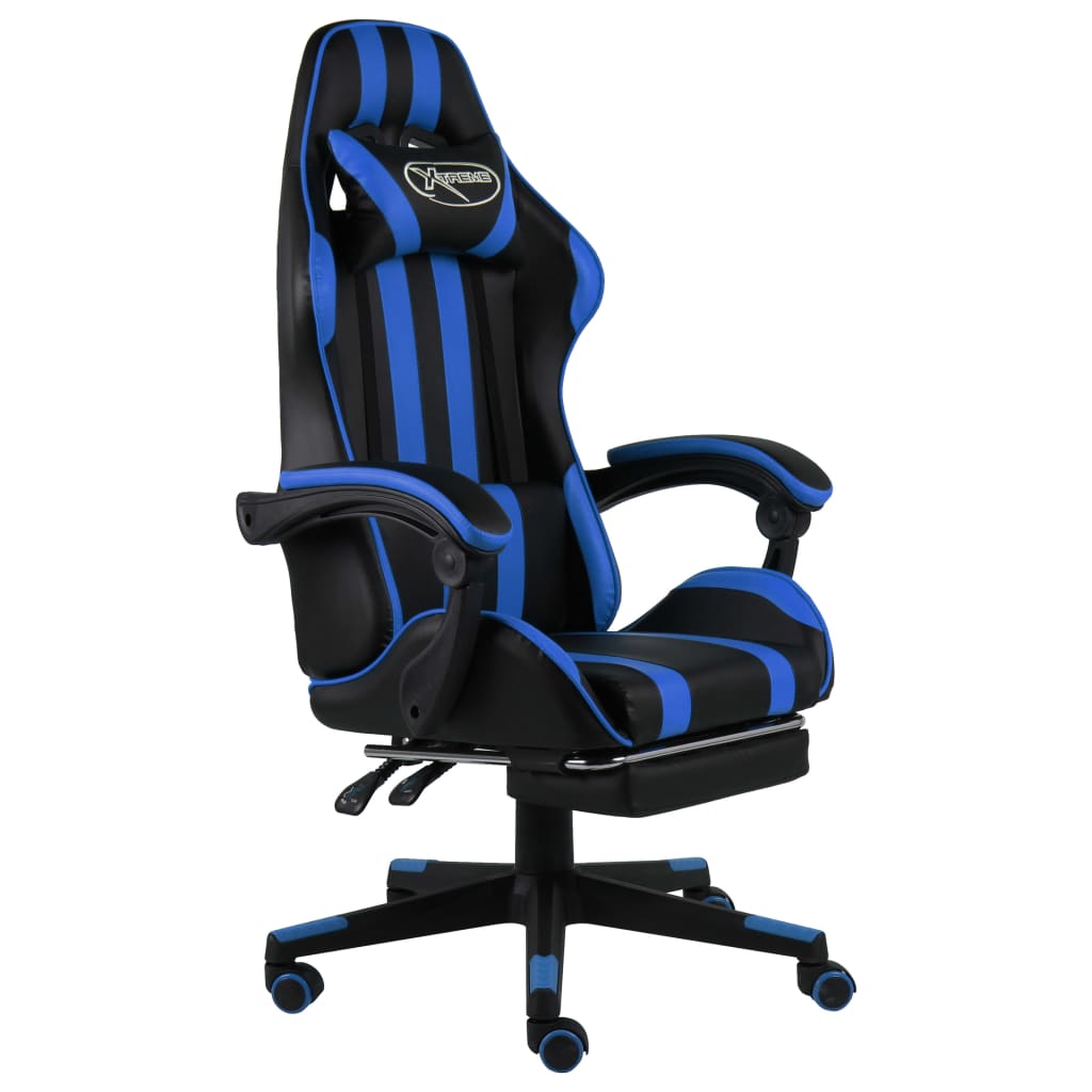 Sedia da Gaming con Poggiapiedi Blu e Nera in Similpelle 20526