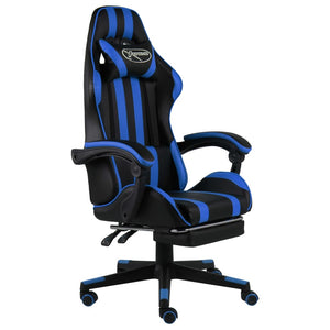 Sedia da Gaming con Poggiapiedi Blu e Nera in Similpelle cod mxl 11578