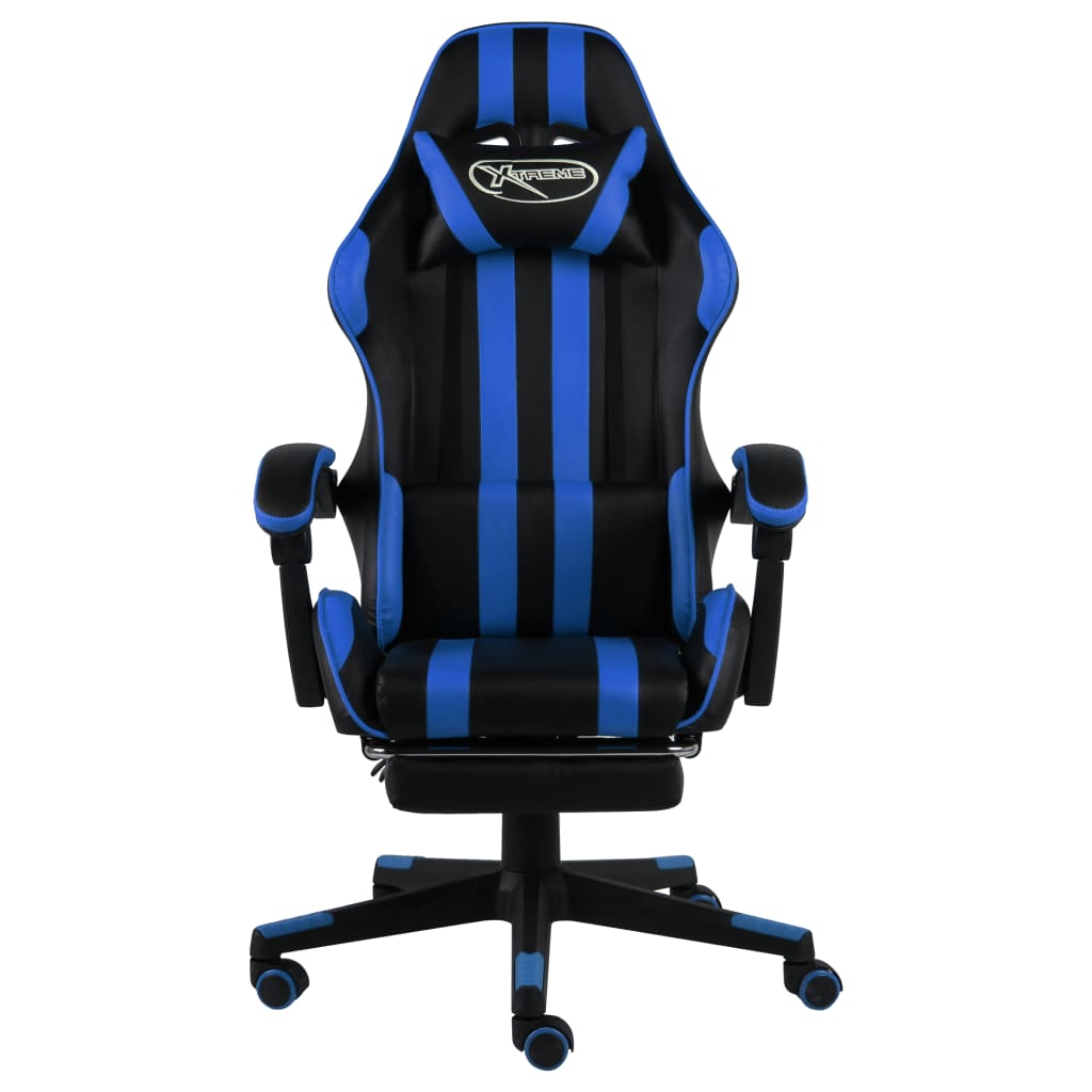 Sedia da Gaming con Poggiapiedi Blu e Nera in Similpelle 20526