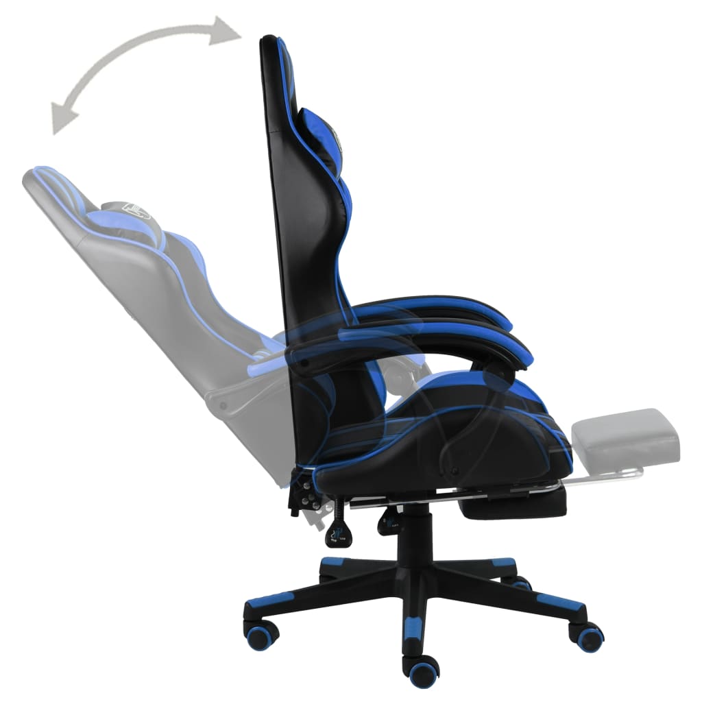 Sedia da Gaming con Poggiapiedi Blu e Nera in Similpelle cod mxl 11578