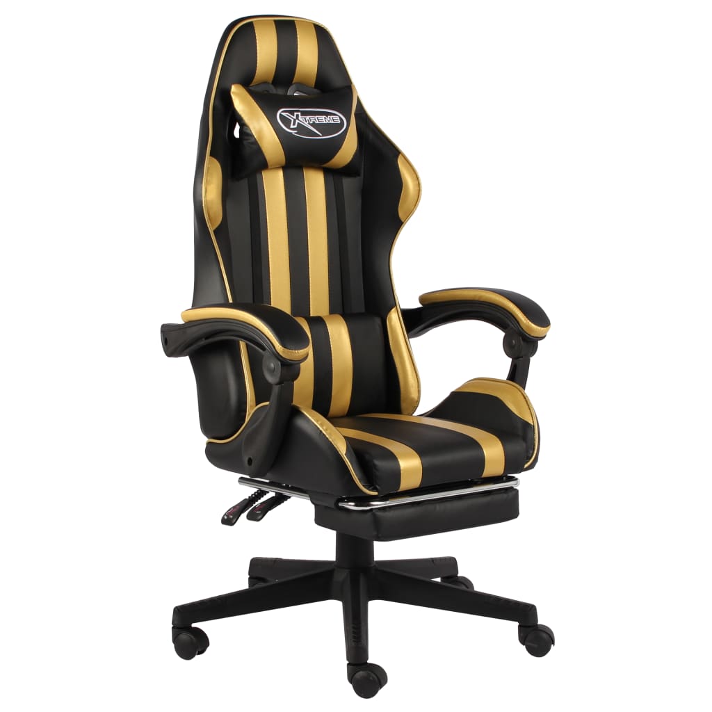 Sedia da Gaming con Poggiapiedi Nero e Oro in Similpelle cod mxl 5647