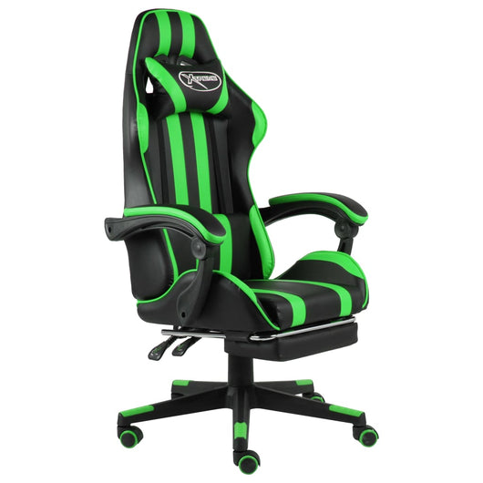 Sedia da Gaming con Poggiapiedi Nero e Verde in Similpelle cod mxl 16131