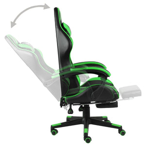 Sedia da Gaming con Poggiapiedi Nero e Verde in Similpelle cod mxl 16131