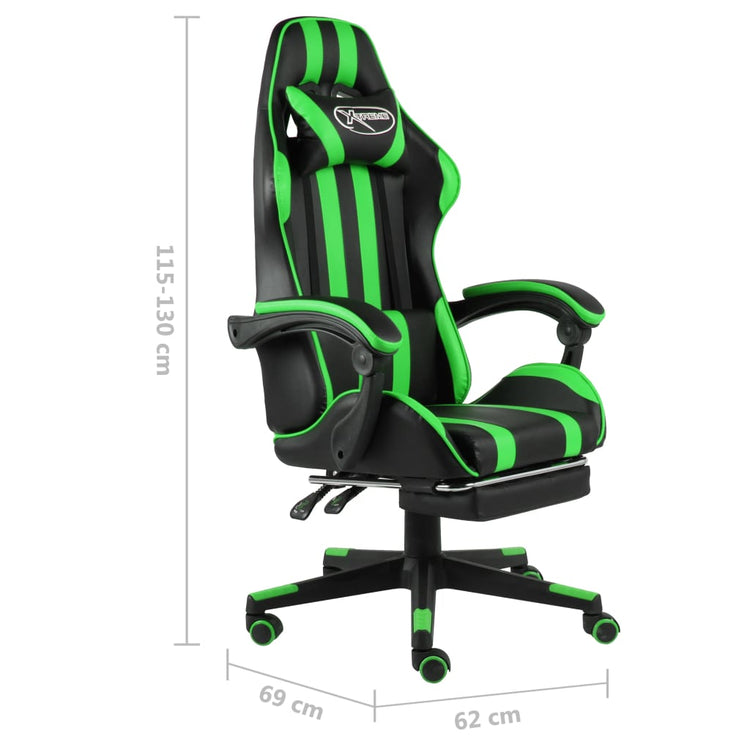 Sedia da Gaming con Poggiapiedi Nero e Verde in Similpelle cod mxl 16131