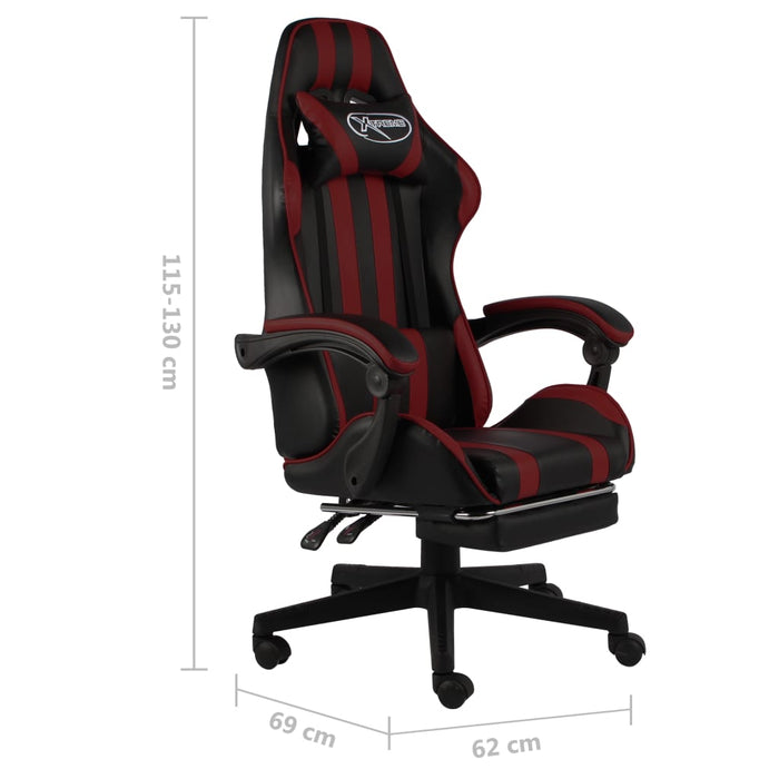 Sedia da Gaming con Poggiapiedi Nero e Rosso Vino in Similpelle cod mxl 12327