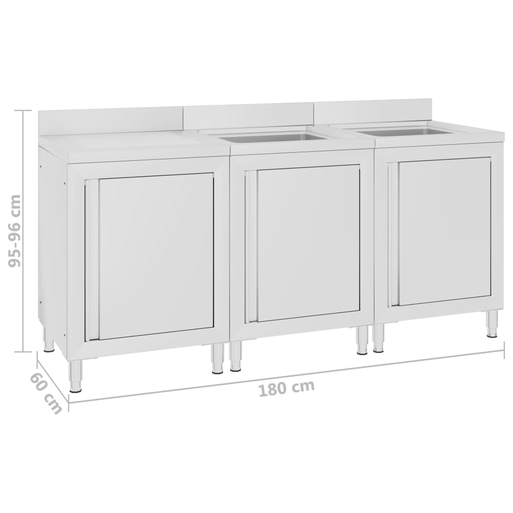 Mobiletto da Cucina con Lavandino in Acciaio Inox 180x60x96 cm