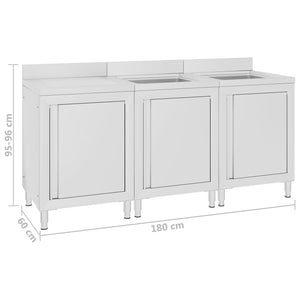 Mobiletto da Cucina con Lavandino in Acciaio Inox 180x60x96 cm