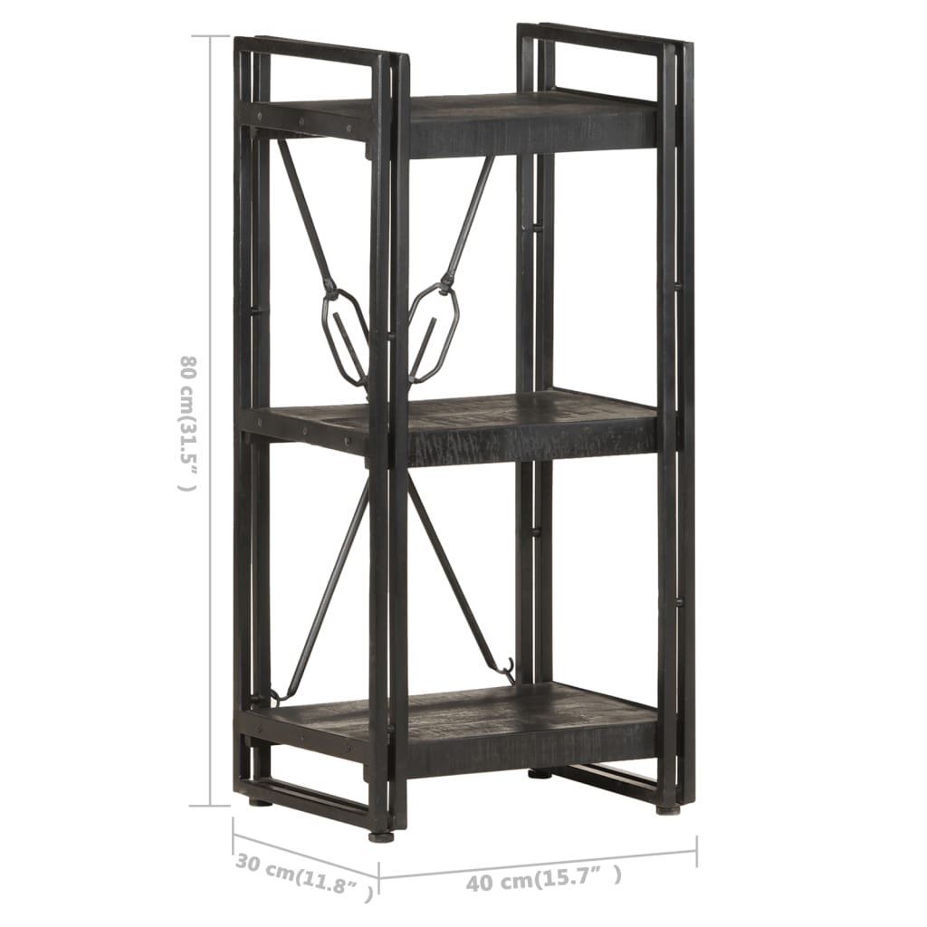 Libreria a 3 Ripiani 40x30x80cm Nero in Legno Massello di Mango cod mxl 10350