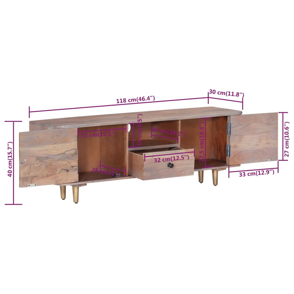 Mobile Porta TV 118x30x40 cm in Legno Massello di Acacia cod mxl 15563