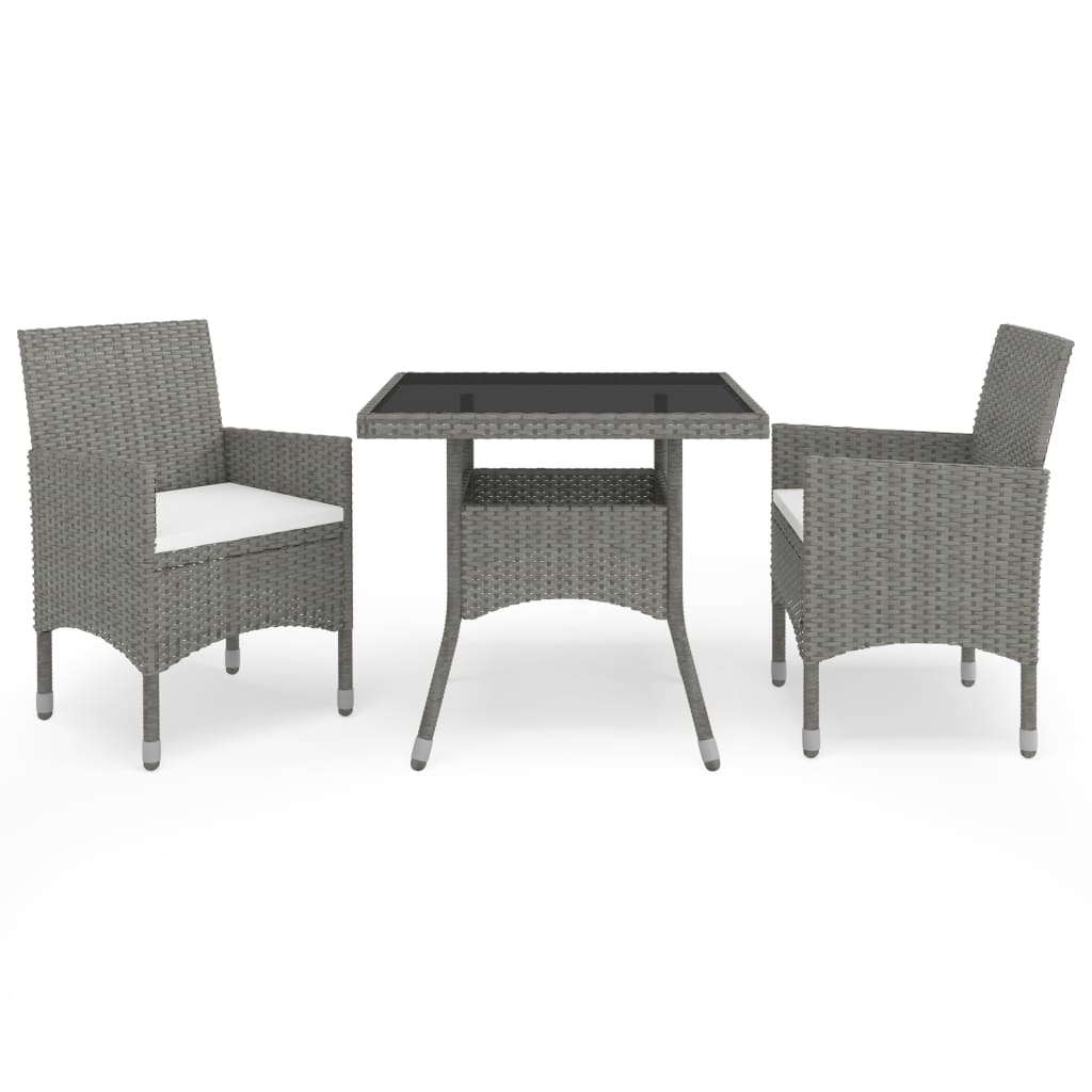 Set Mobili da Pranzo da Giardino 3 pz Grigio Polyrattan e Vetro cod mxl 43790