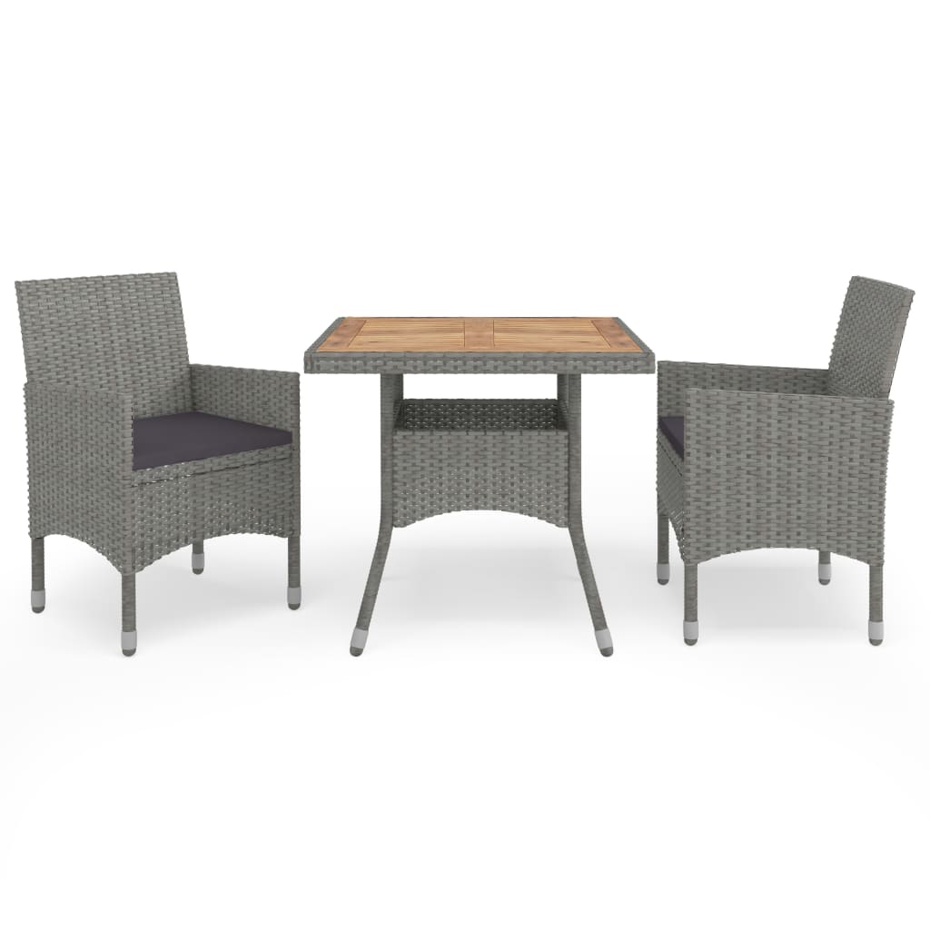 Set Mobili da Pranzo da Giardino 3 pz Grigio Polyrattan Acacia cod mxl 43787