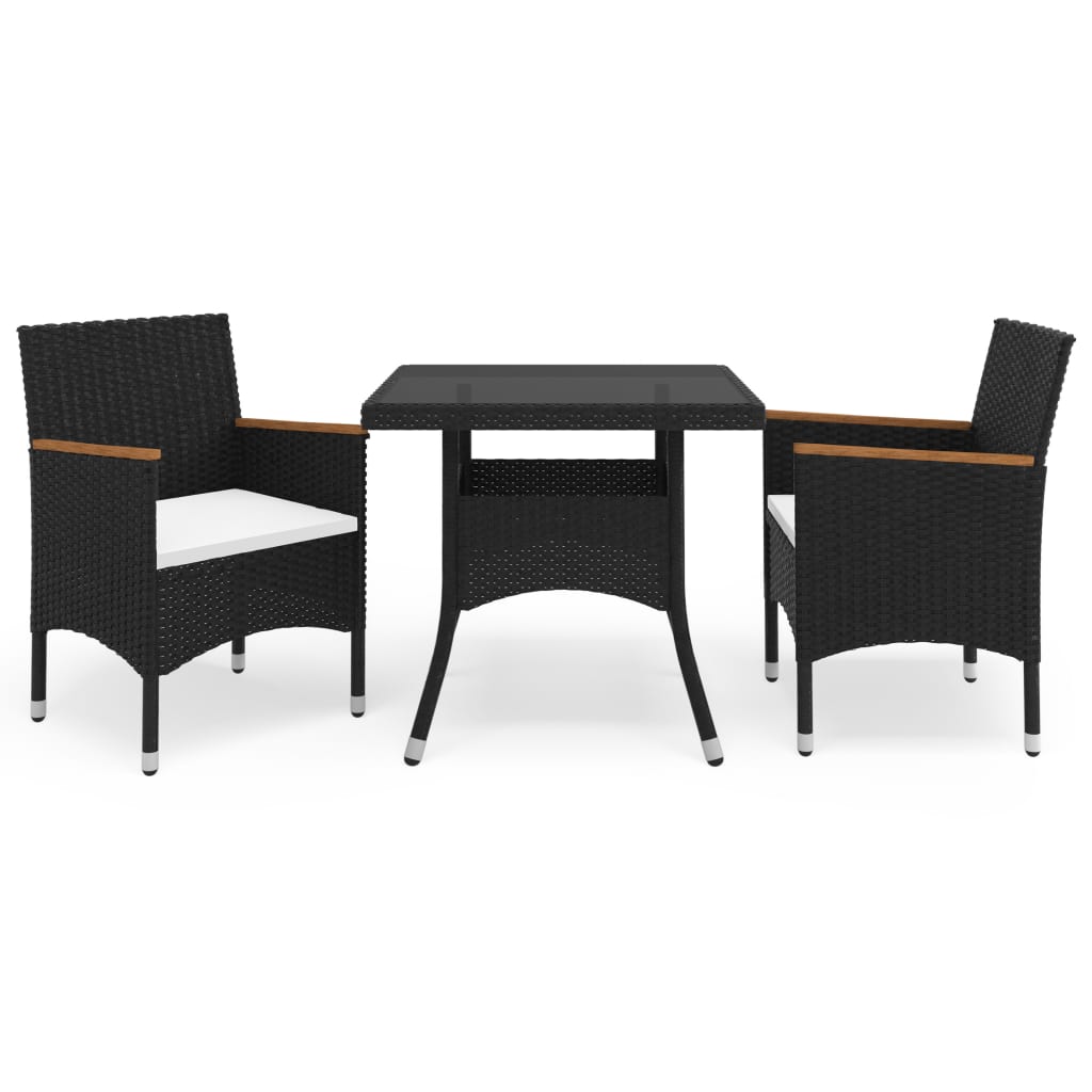 Set Mobili da Pranzo per Giardino 3 pz Nero Polyrattan e Acacia cod mxl 37895