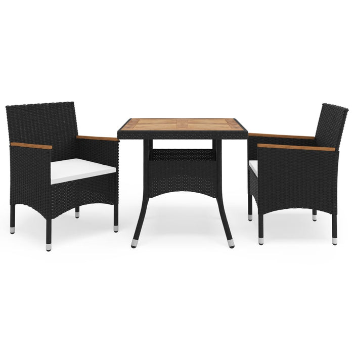 Set Mobili da Pranzo da Giardino 3 pz Nero Polyrattan e Acacia 3058316