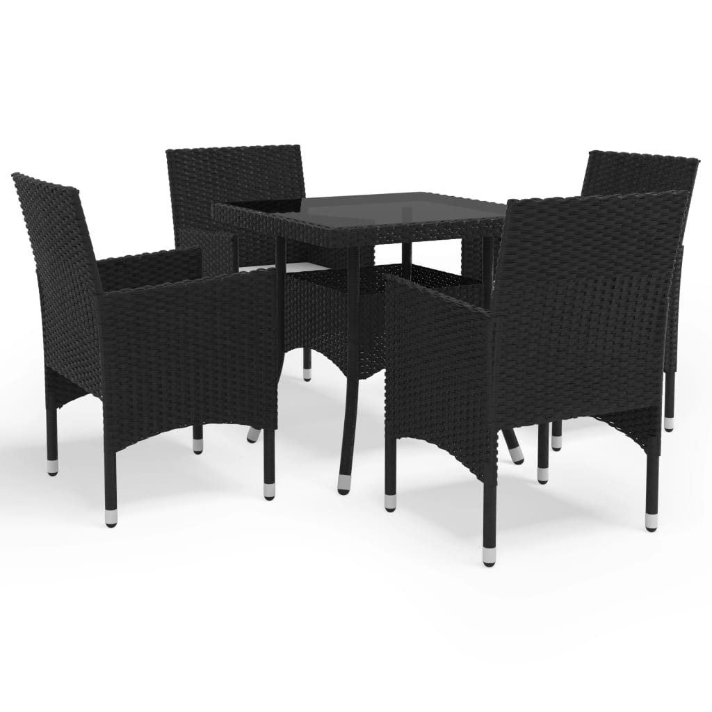 Set Mobili da Pranzo per Giardino 5 pz Nero Polyrattan e Vetro cod mxl 43570