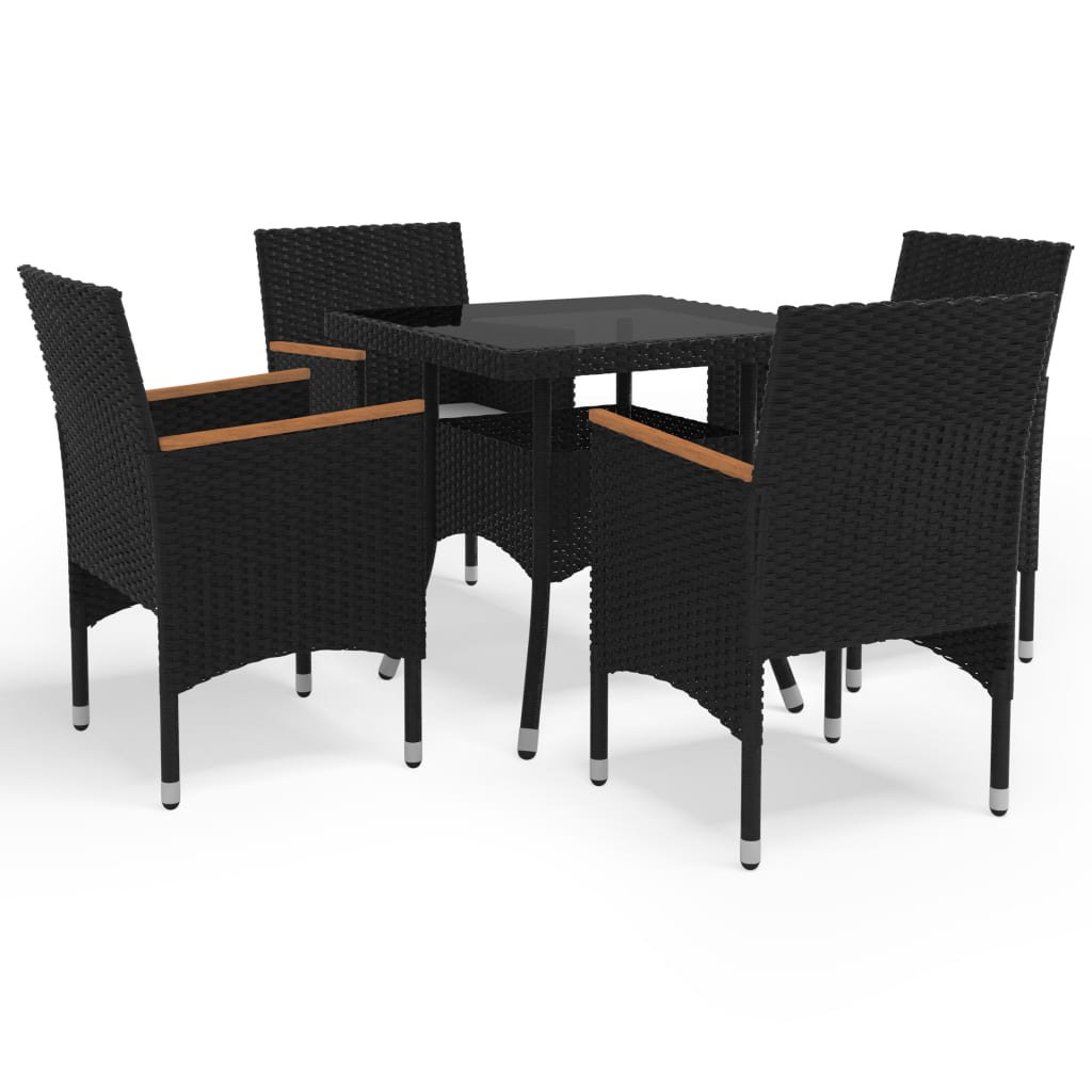 Set Mobili da Pranzo per Giardino 5 pz Nero Polyrattan e Acacia 3058324