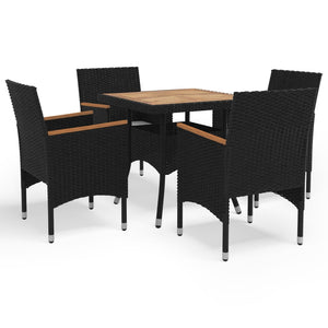 Set Mobili da Pranzo per Giardino 5 pz Nero Polyrattan e Acacia cod mxl 42307