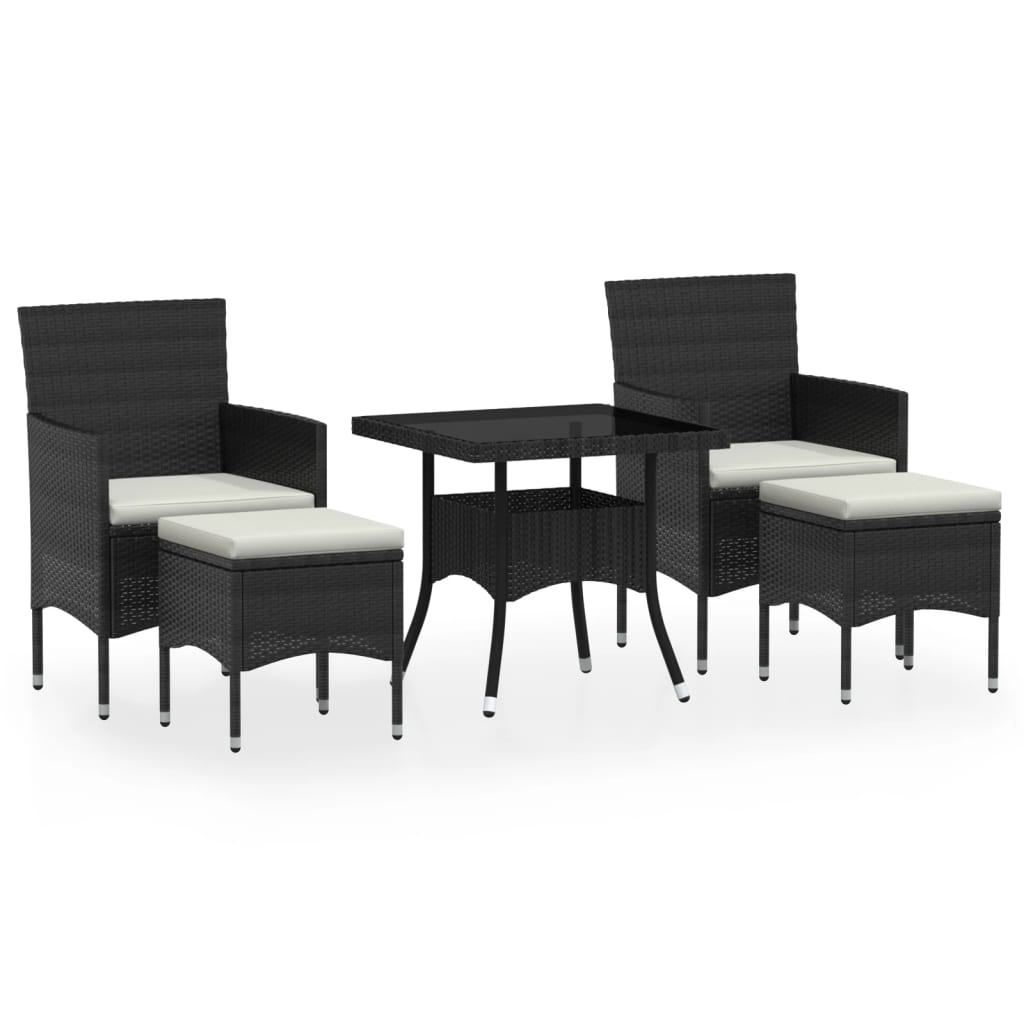 Set da Pranzo per Giardino 5 pz Polyrattan Vetro Temperato Nero 3058328