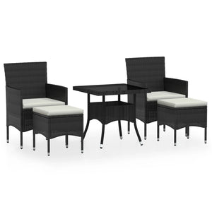 Set da Pranzo per Giardino 5 pz Polyrattan Vetro Temperato Nero 3058328