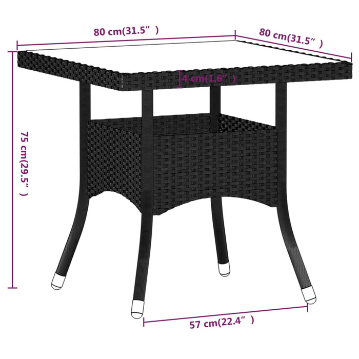 Set da Pranzo per Giardino 5 pz Polyrattan Vetro Temperato Nero 3058328