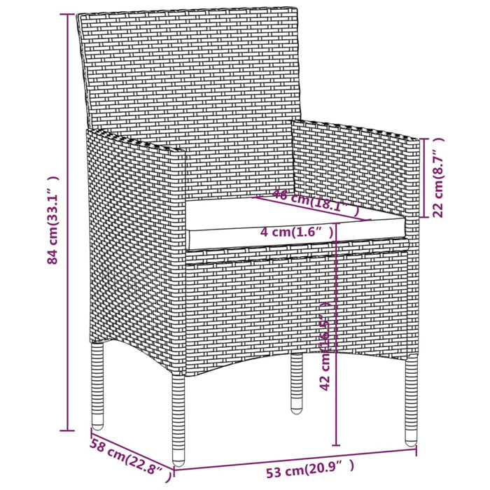 Set da Pranzo per Giardino 5 pz Polyrattan Vetro Temperato Nero 3058328