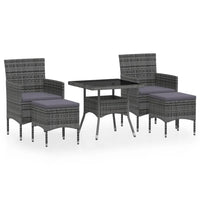 Set Pranzo da Giardino 5 pz Polyrattan e Vetro Temperato Grigio cod mxl 71370