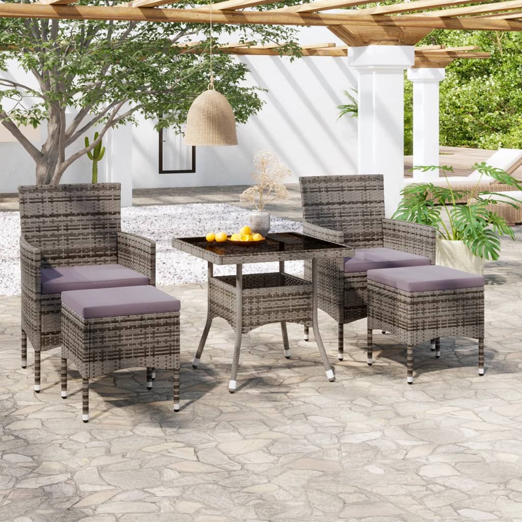 Set Pranzo da Giardino 5 pz Polyrattan e Vetro Temperato Grigio cod mxl 71370