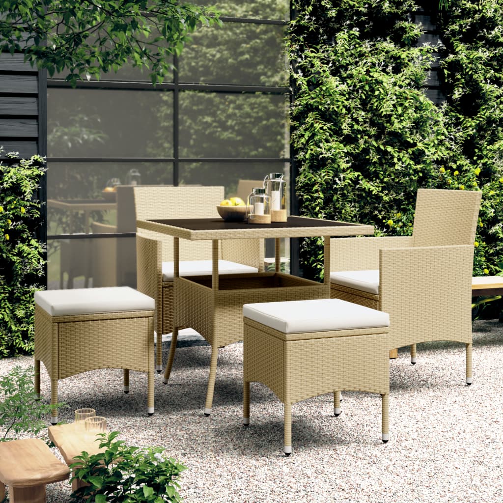 Set da Pranzo per Giardino 5 pz in Polyrattan Beigecod mxl 117379