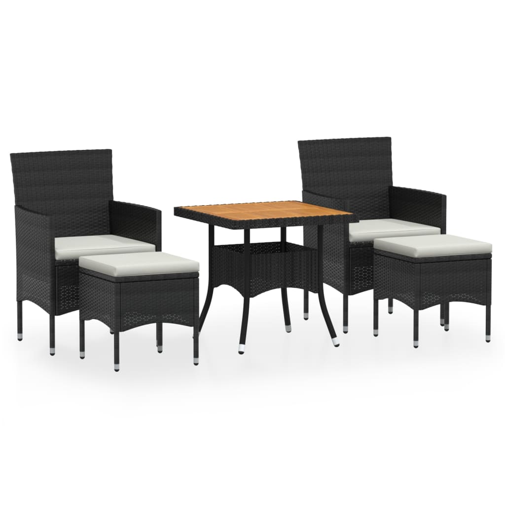 Set Mobili da Pranzo per Giardino 5 pz Polyrattan e Acacia Nero 3058332