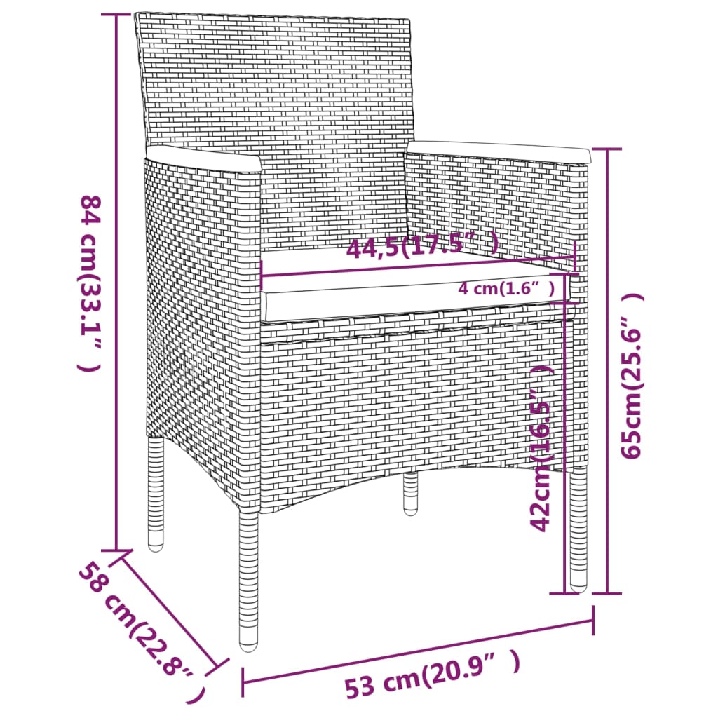 Set da Pranzo per Giardino 5 pz Polyrattan Vetro Temperato Nero 3058334